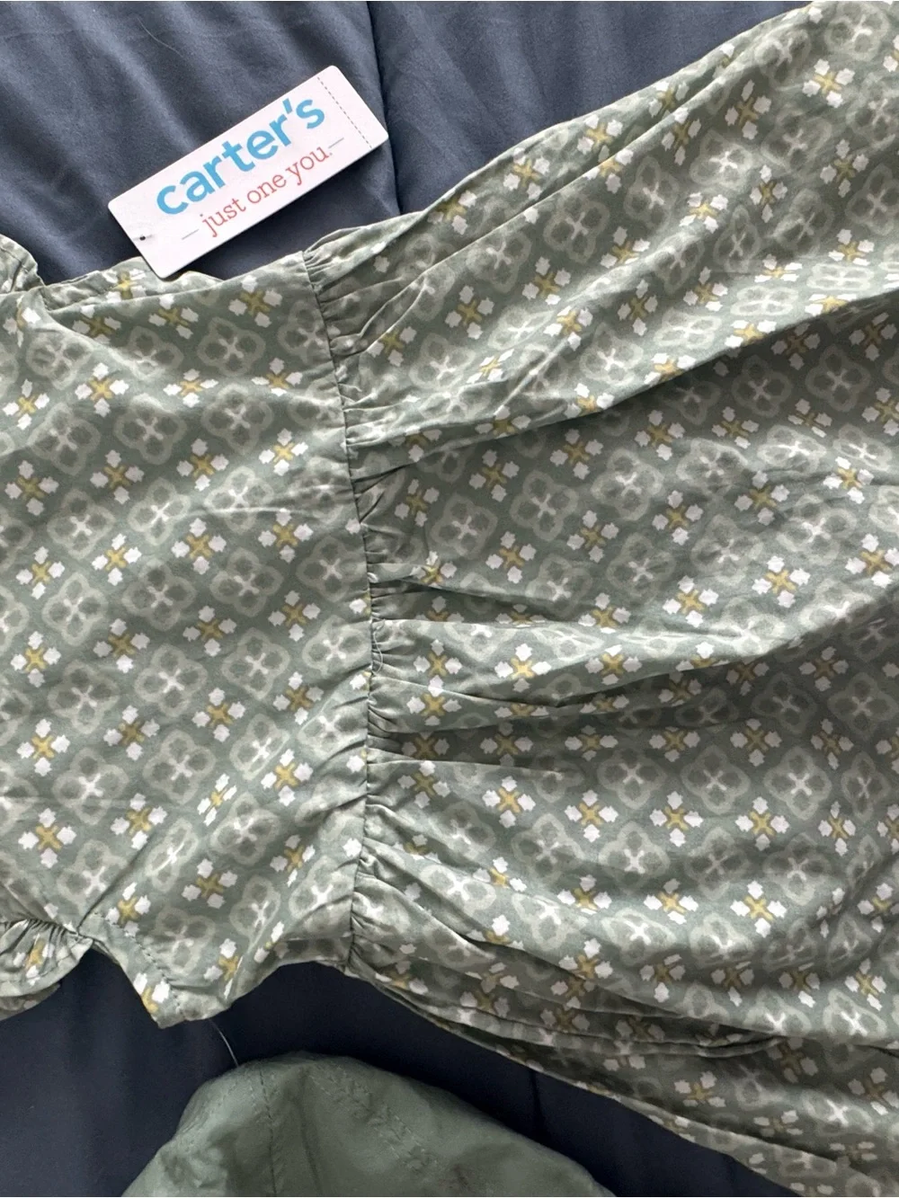 Carter's Olive Green Patterned Dress with Matching Hat